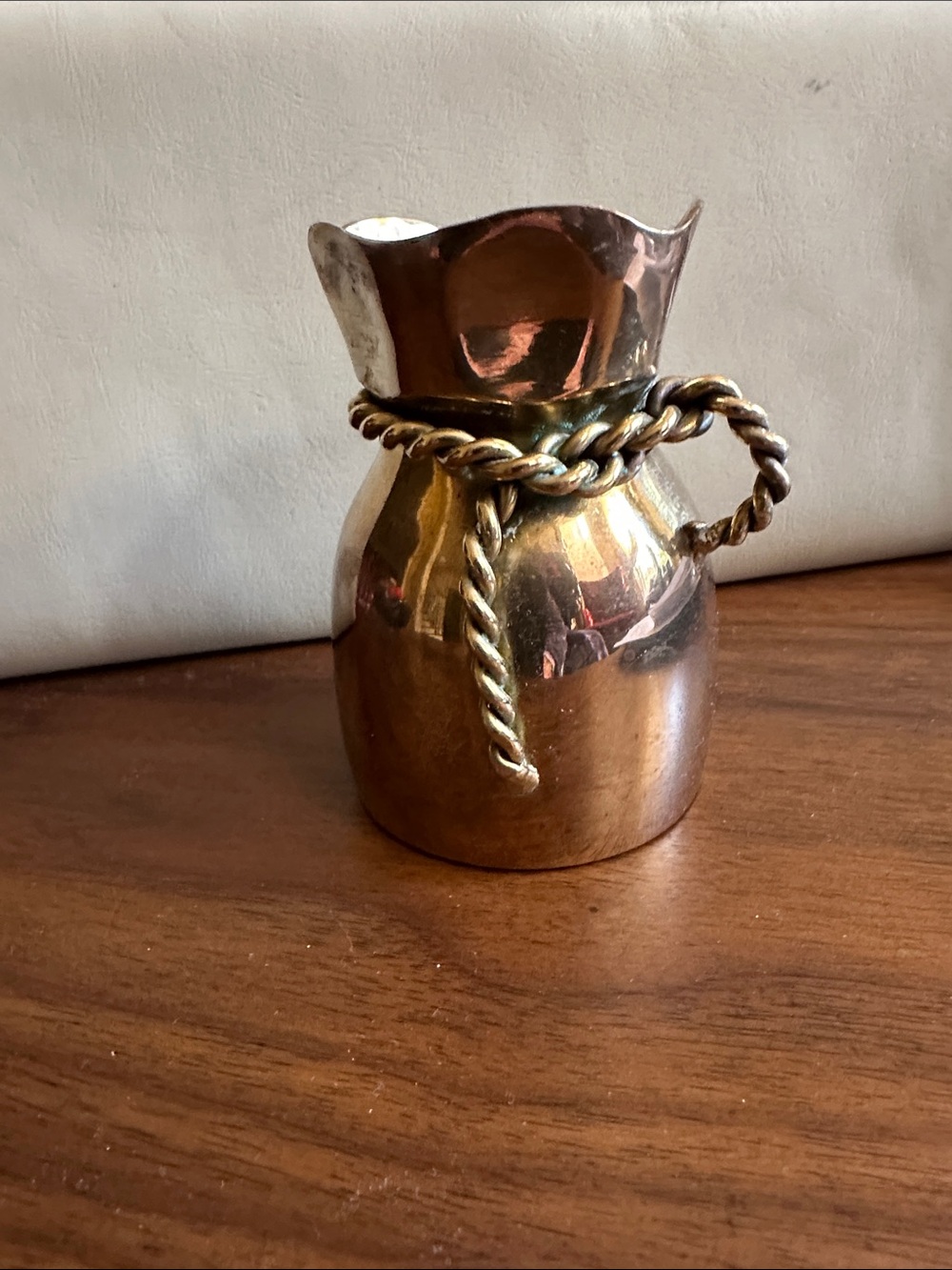Brass Pitcher Vase with Twisted Rope Accent
